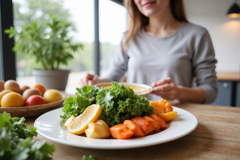 Egészséges táplálkozás és jóllét illusztrációja